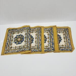Vintage Turkish Yellow Mandala Flower Fabric Panel Set 4 Connected Turkey Made